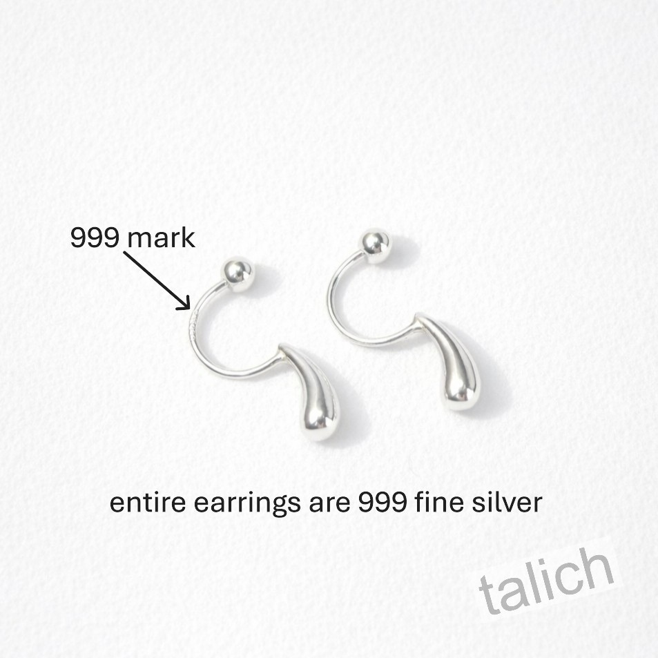 999 Fine Silver Organic Tiny Dew Drop Earrings Jacket Ball Screw Back Minimal