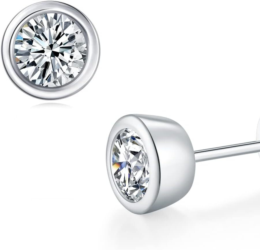 925 Silver Bezel Set Round Studs, 1 CTW (6.35mm)