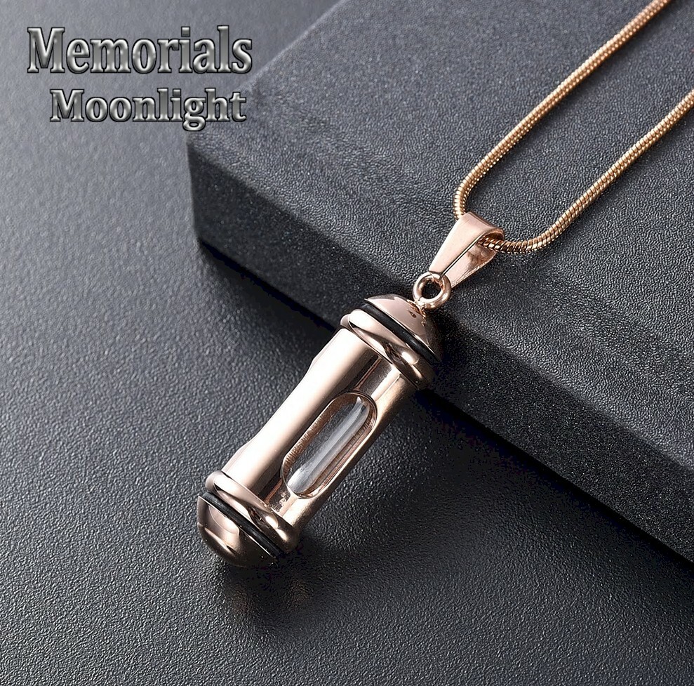 New Glass Cylinder Stainless Steel Urn Cremation Memorial Necklace