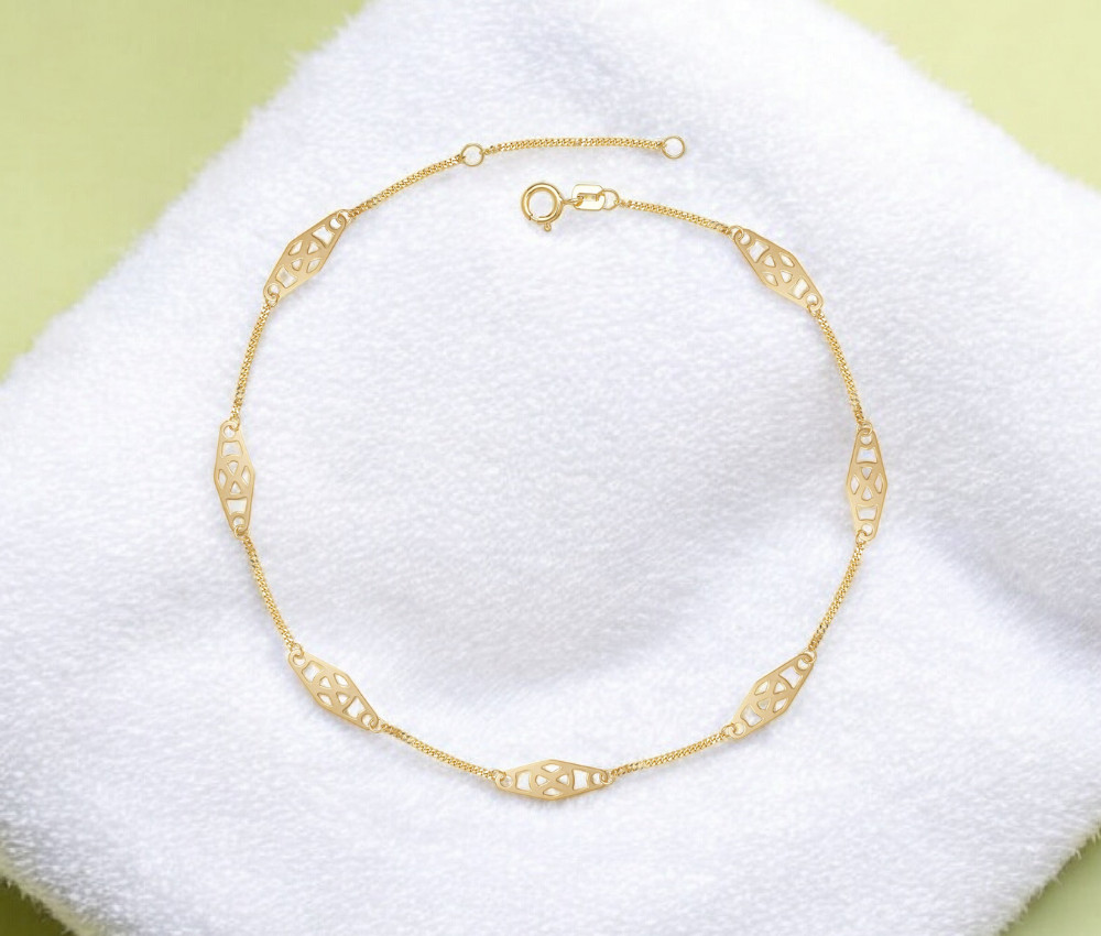 14K Yellow or White Gold Infinity Anklet Chain, 10″, Real Gold Bar Anklet, Gold