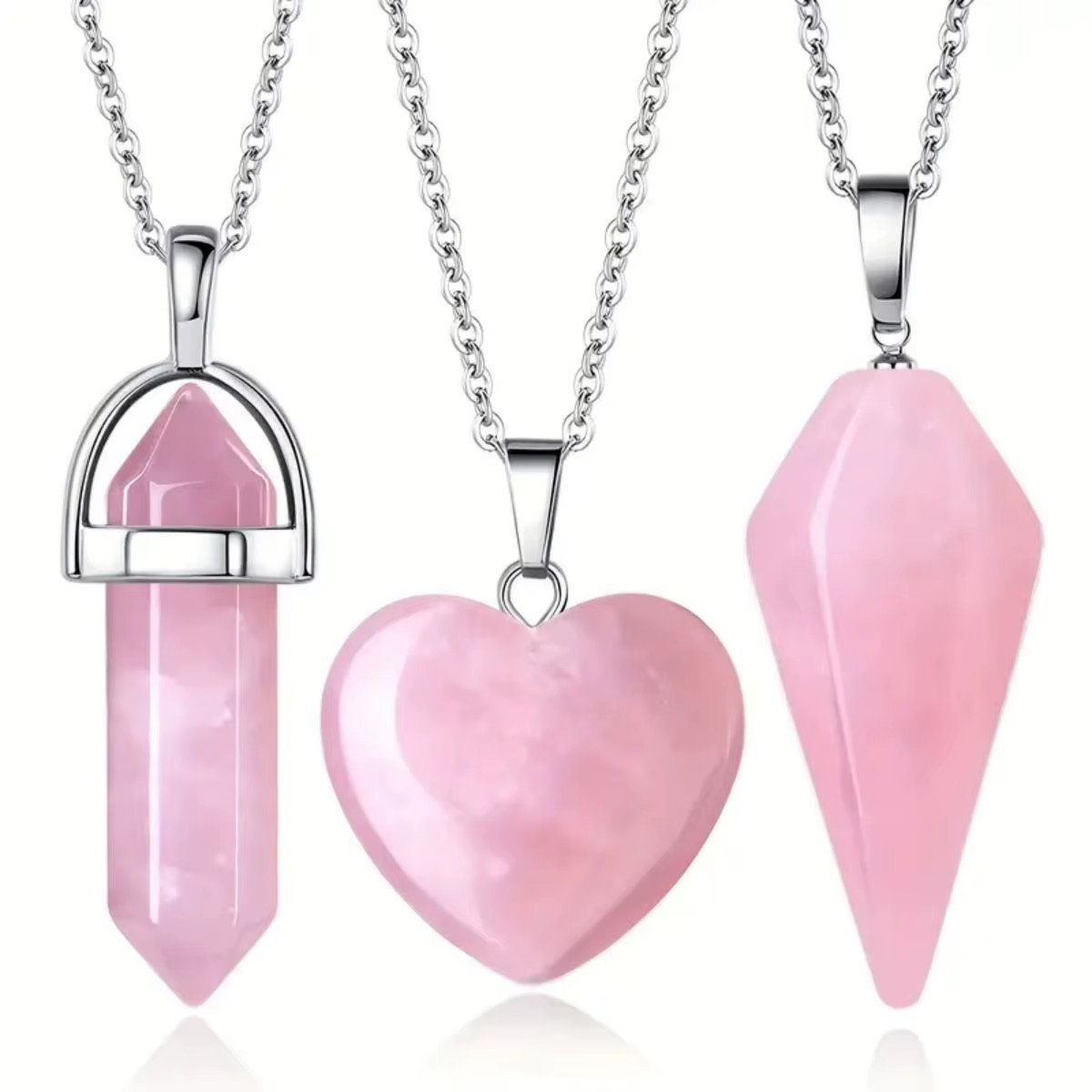 3 pcs Rose Quartz Necklaces Pendants Set For Spiritual Energy Witchcraft
