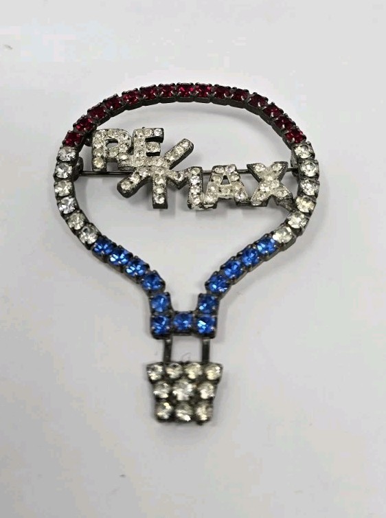 Vintage REMAX Realtor Rhinestone Balloon Brooch Crystal RE/MAX