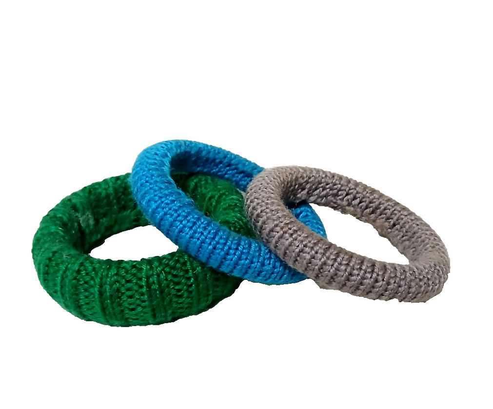 Set of 3 Vintage Woven Wrapped Sweater Bangle Bracelets Teal, Green & Gray