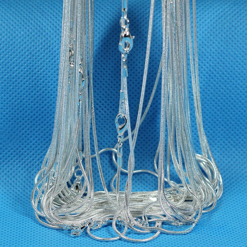 Wholesale 10/20/100pcs Silver Plated 1.2mm Snake Chain Necklace 16-30“
