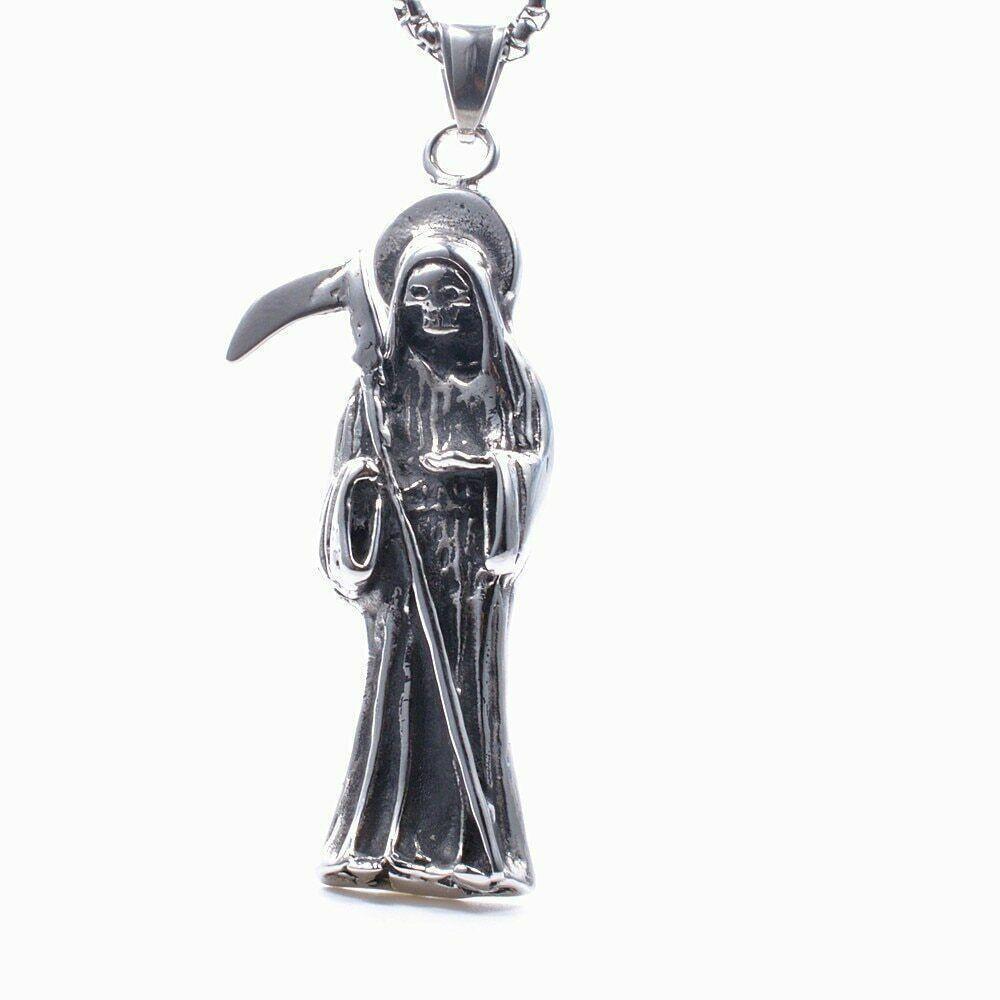 Teschio Biker Ciondolo Saint Morte Argento Acciaio Inossidabile Santa Muerte