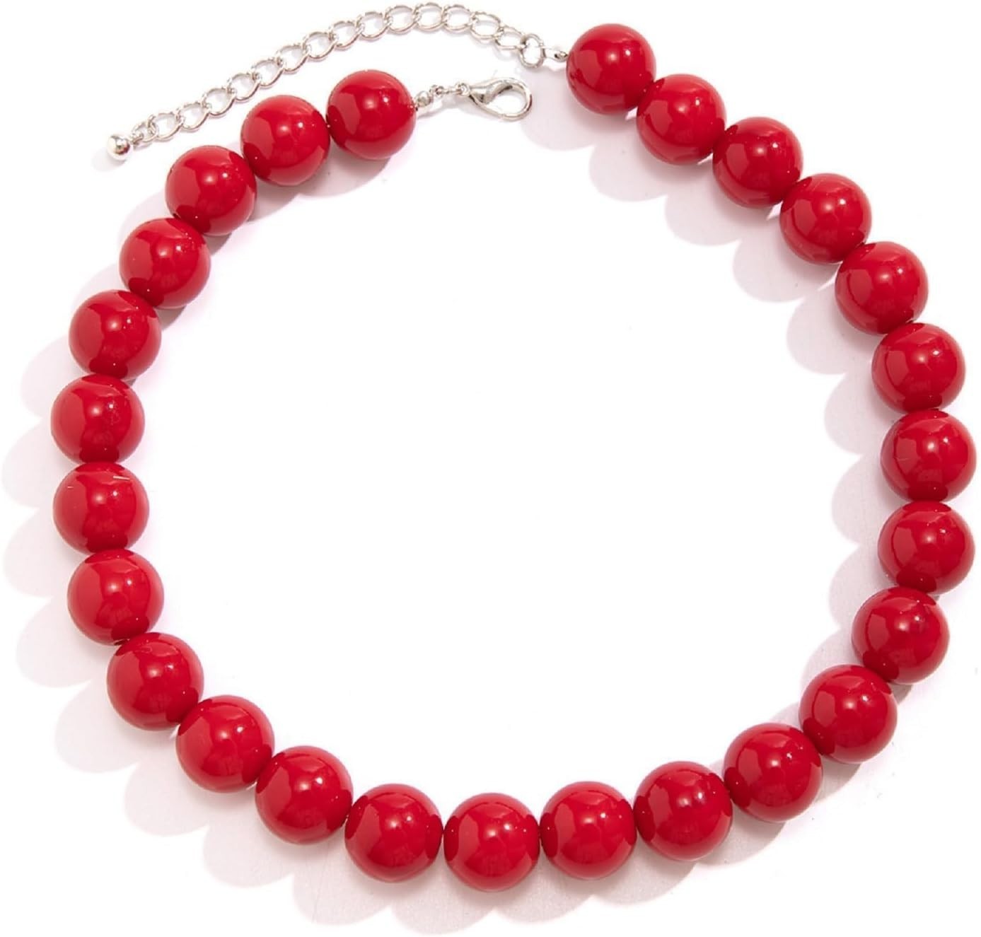 Chunky Red Beaded Necklace for Women Adjustable 16MM Acrylic Bead Choker Necklac