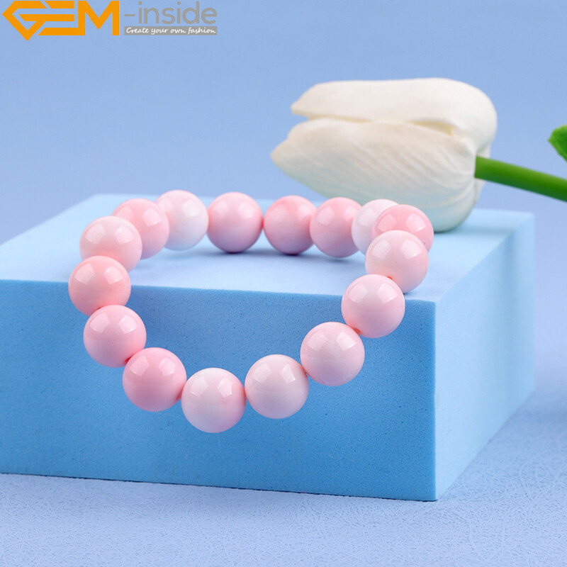 Bracelet Women Natural AAA Pink Conch Lobatus Shell Beaded Stretch Reiki Chakra