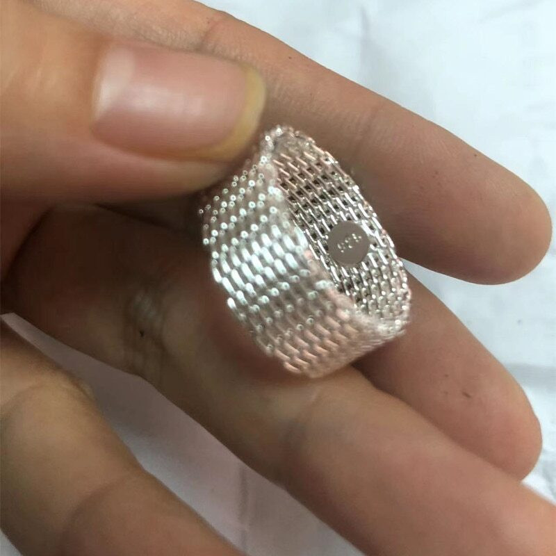Vintage Ancient Silver Color Mesh 6 7 8 9 10 for Women Punk Hip Hop Ring