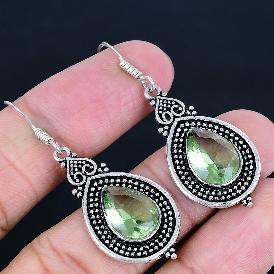 Tsavorite 925 Silver Plated Handmade Earrings of 2.01″