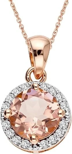 3 Ct Round Cut Simulated Peach Morganite Diamond Pendant 14K Rose Gold Plated