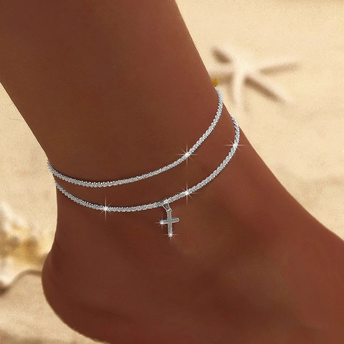 LATS Shiny Sparkling Simple Anklet for Women Gold Silver Color Elegant Jewelry F