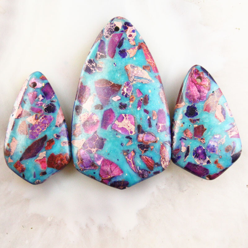 3Pcs Blue Turquoise Purple Sea Sediment Jasper Arrow Pendant Bead HA-135DHS