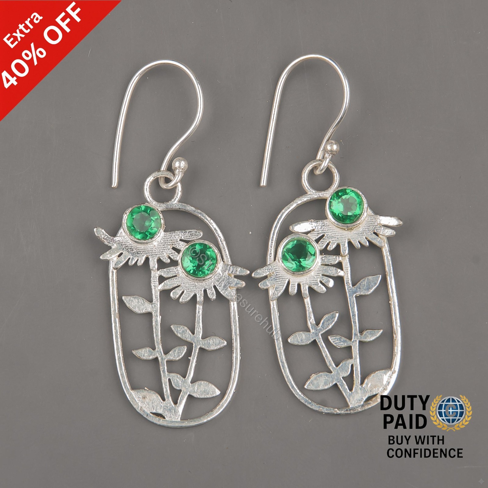 Natural Green Emerald 925 Sterling Silver Anniversary Dangle Earrings Jewelry