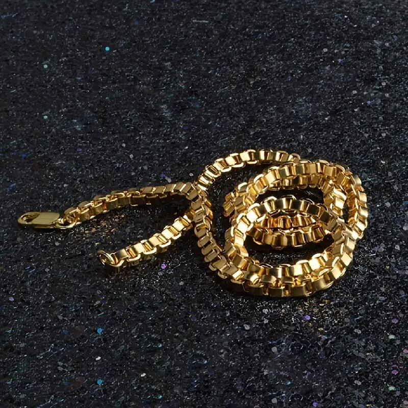 Hip Hop 18K Stamped Premium Gold Plated Brass Box 4mm 20″ ~ 28″ Chain Necklace