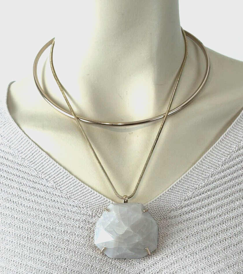 Vince Camuto Rose Gold Tone Large White Stone Double Layer Pendant Necklace NWT