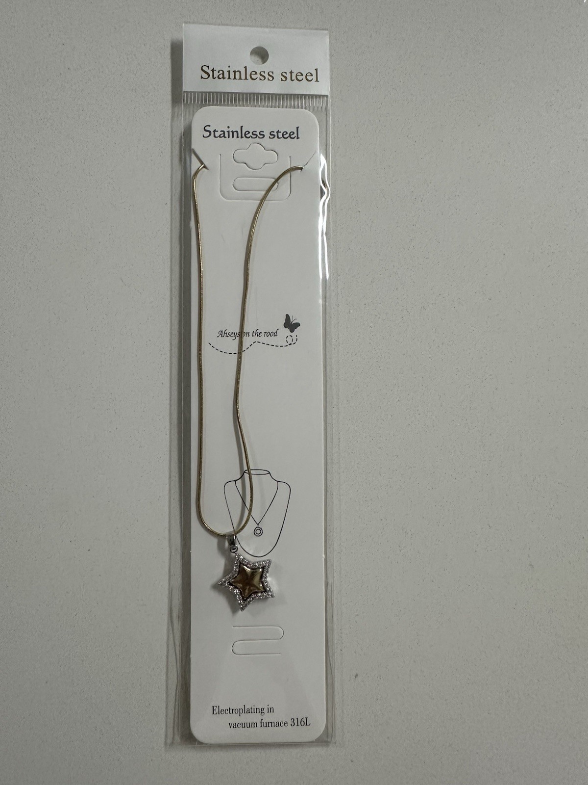 Stainles Steel Star Neckless with Shining Rhinestones