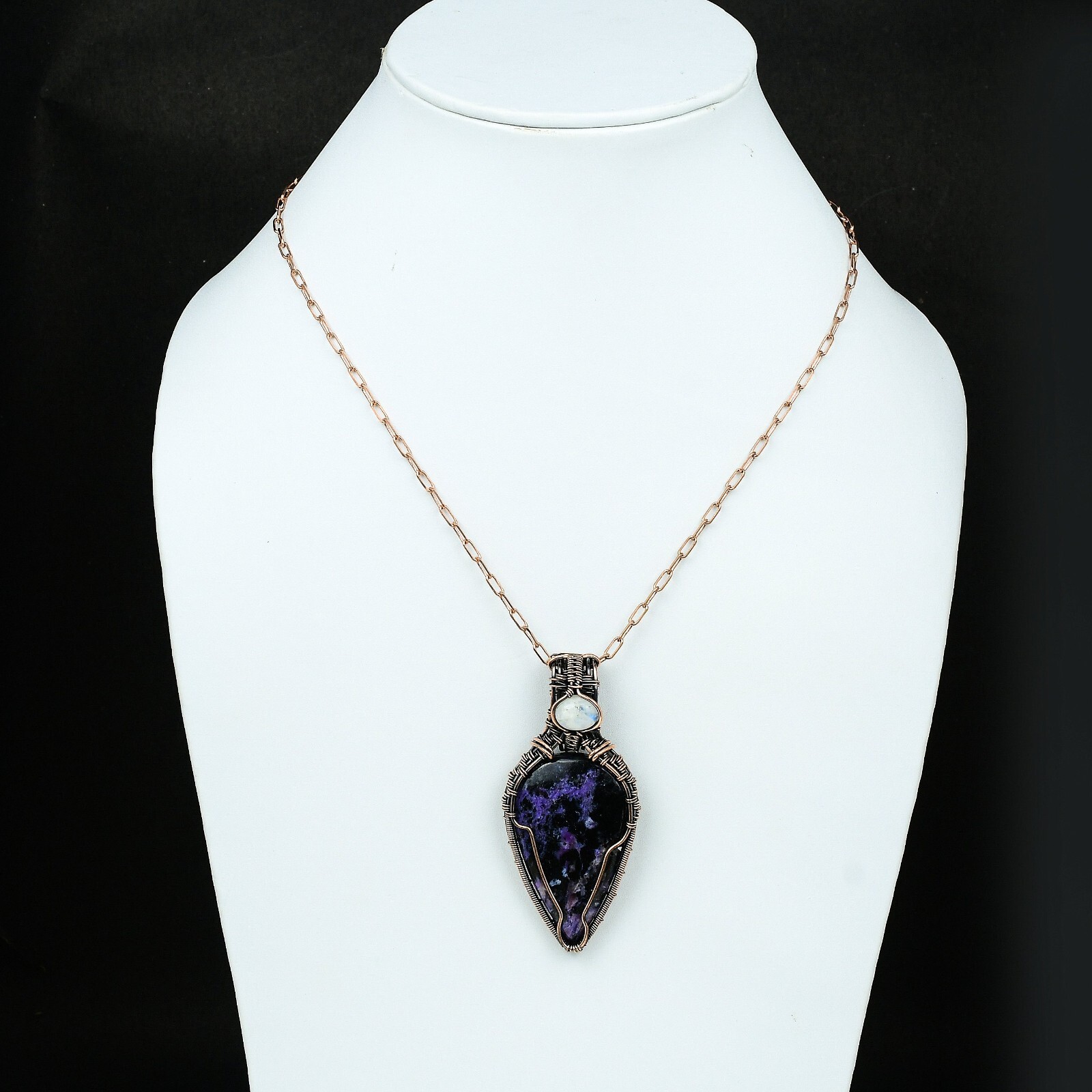 Gift For Her Copper Russian Charoite Gemstone Jewelry Wire Wrapped Pendant 2.87″