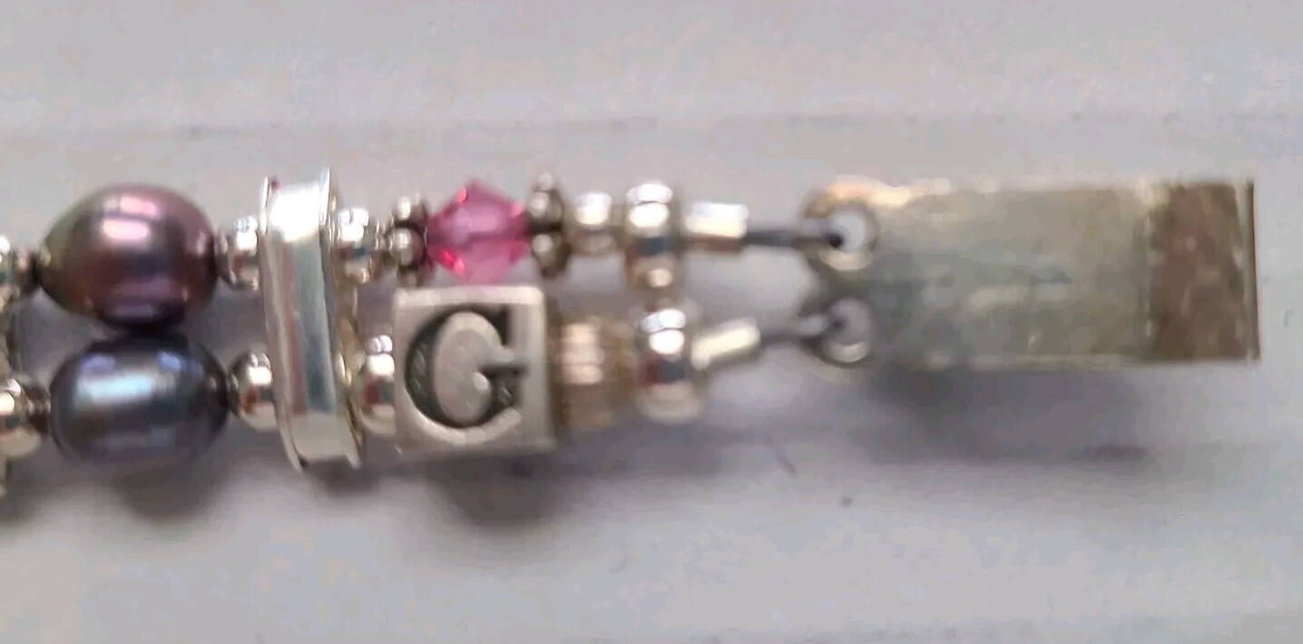 Pink Purple Amethyst Swarovski Crystal Silver Bracelet Stretch G Initial 6 in