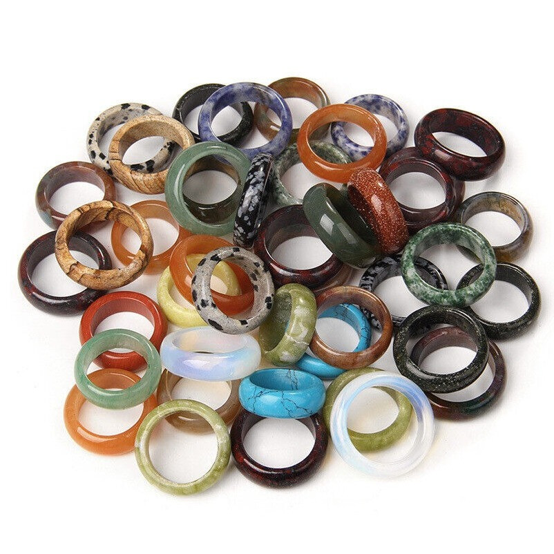 100pcs Wholesale Ring Jewelry Natural Agate Gemstone Mix Colorful Rings Lots