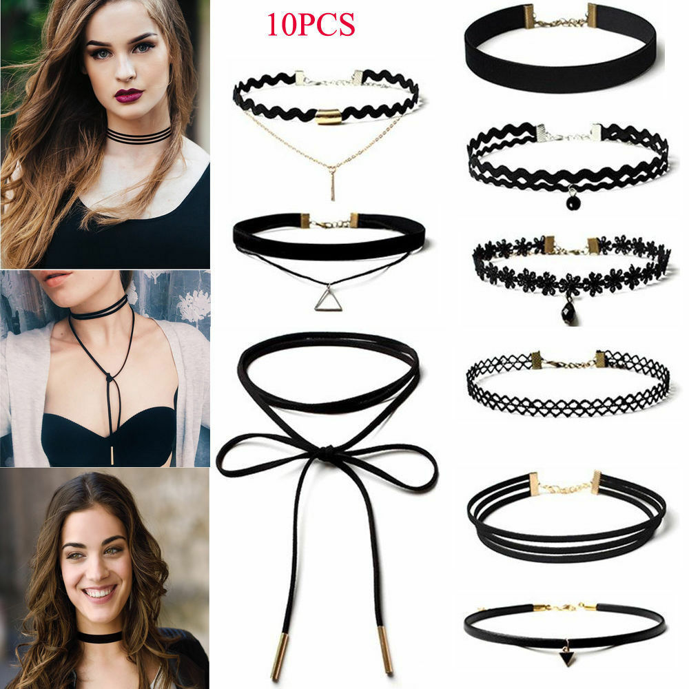 Women’s Gothic Punk Velvet Tattoo Lace Choker Collar Pendant Necklace 10Pack US