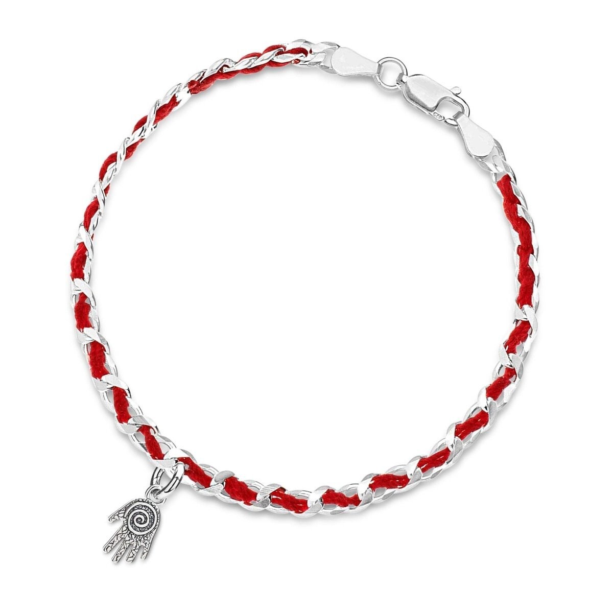 Sterling Silver Hamsa Hand Red String Bracelet 7″ Handmade 925