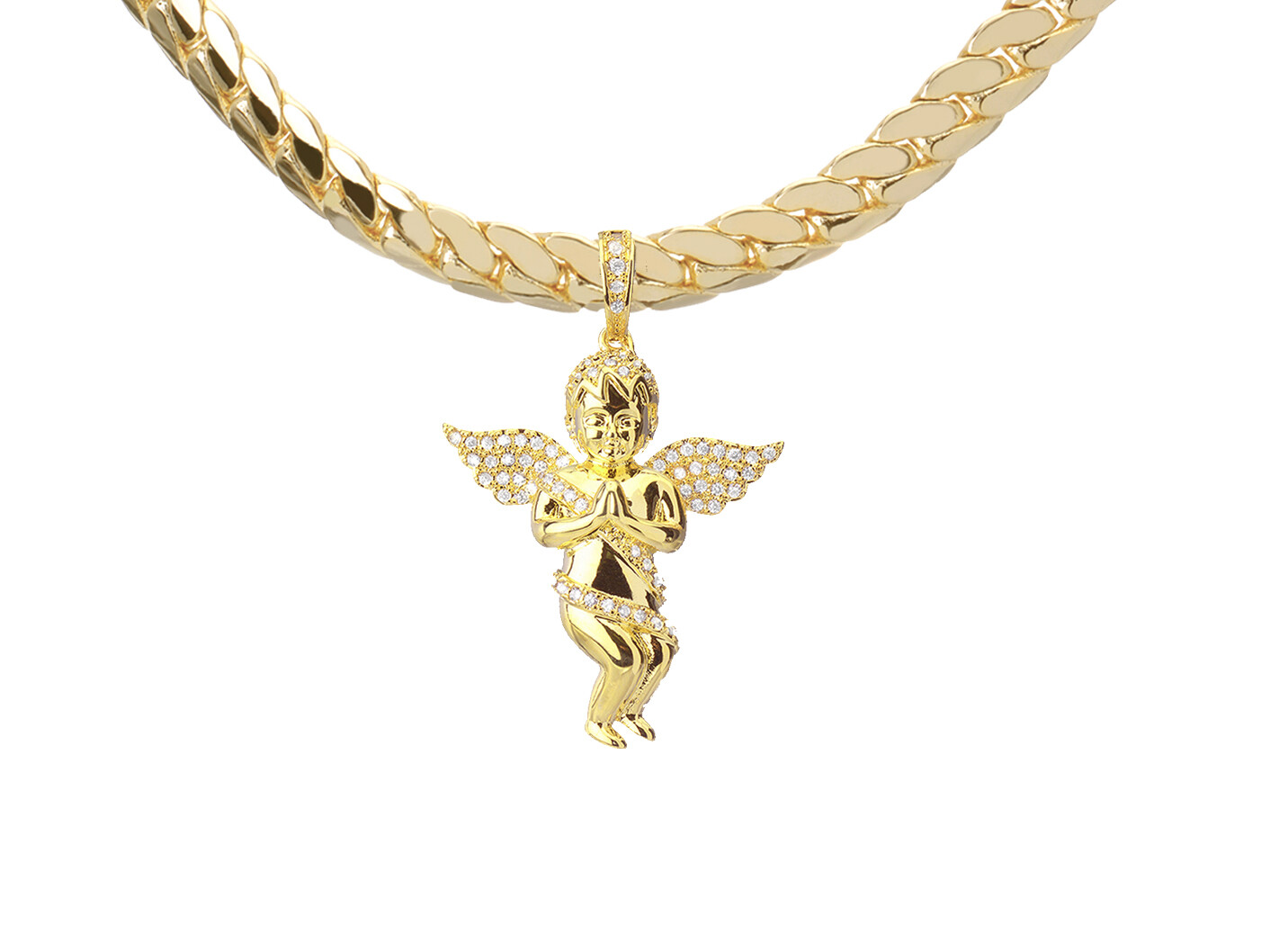 Mini Pray Angel Pendant with 20″ Miami Cuban Chain Necklace BCH 11916 G