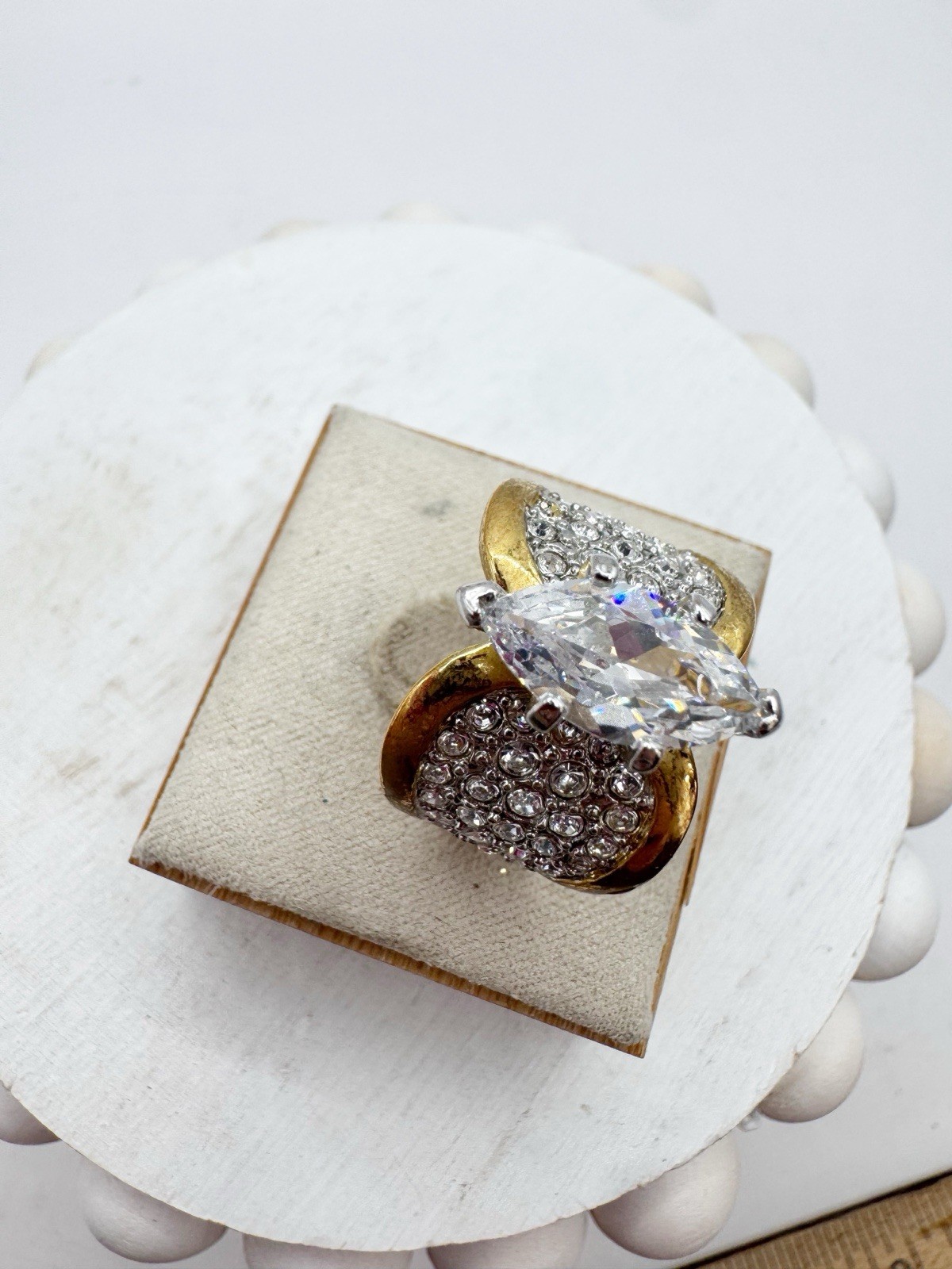 Palm Beach Jewelry Marquise Cut CZ Pave Gold Plated Cocktail Ring Wide Band 7