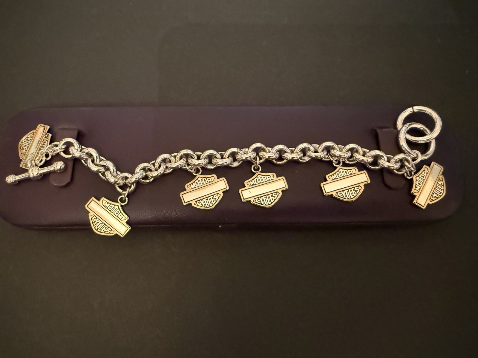 Motorcycles Charms Dangling Silvertone Bracelet 8”New without tags