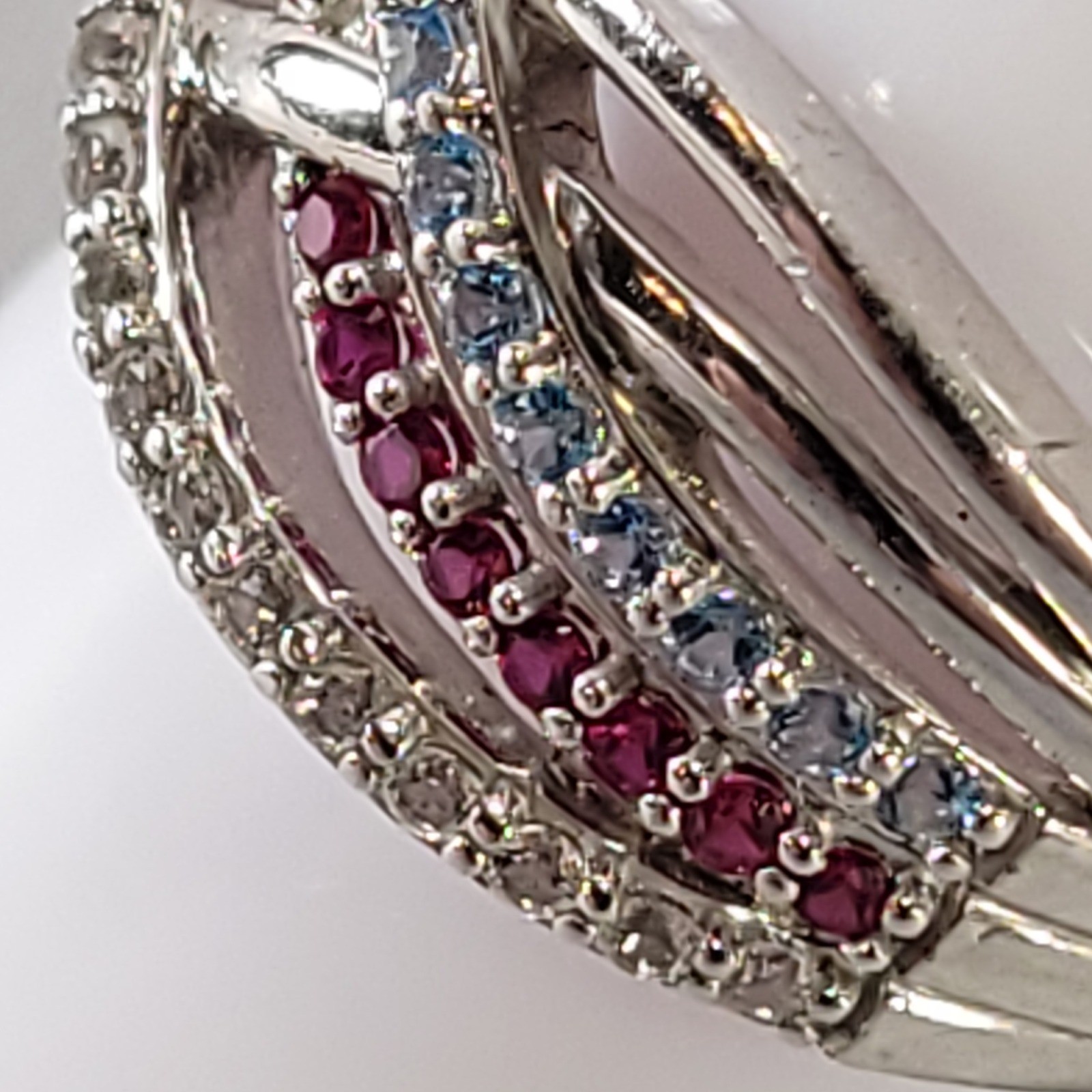 TJ Sterling Silver Ring Multi Row Crossover Red White Blue 4th July 925 Size 7.5