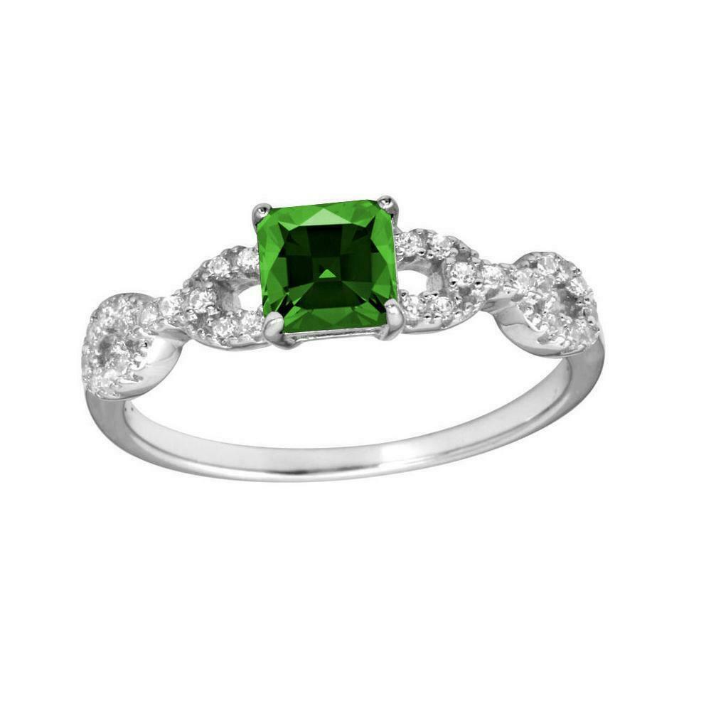 Sterling Silver Chain Design Ring w/ 5 mm (0.5 ct) Princess Cut Center CZ Stone