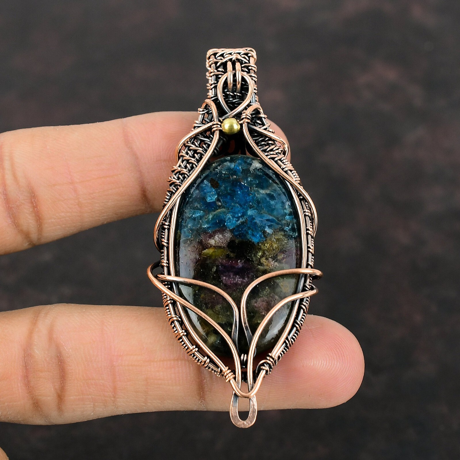 Watermelon Tourmaline Copper Gift For Bridesmaid Wire Wrapped Pendant 2.95″
