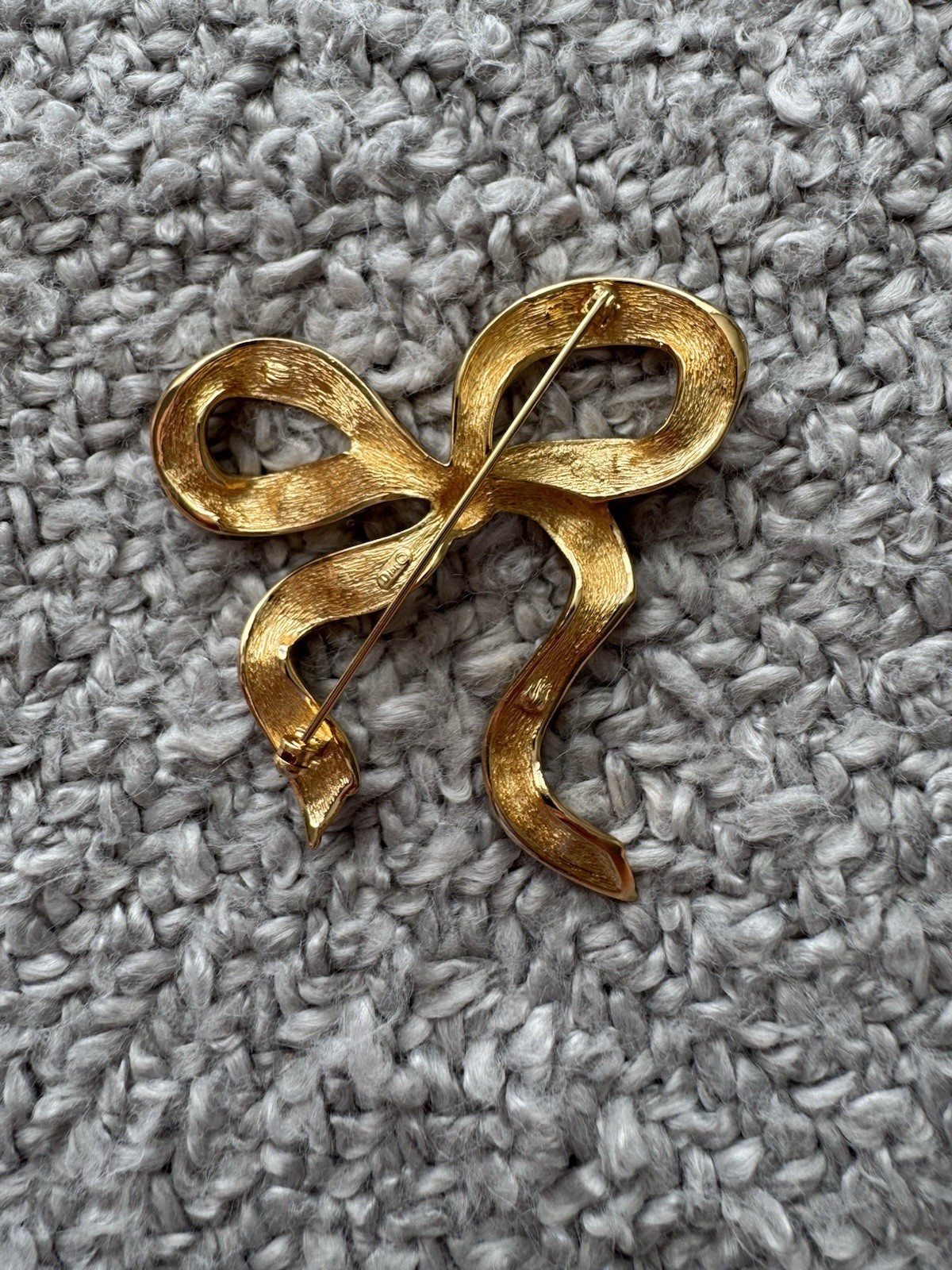 Vintage Christian Dior Gold-Plated Ribbon Bow Crystal Brooch