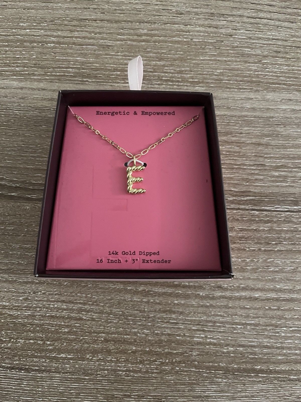 A New Day E Initial Necklace 14k Gold Dipped, 16 Inch + 3” Extender