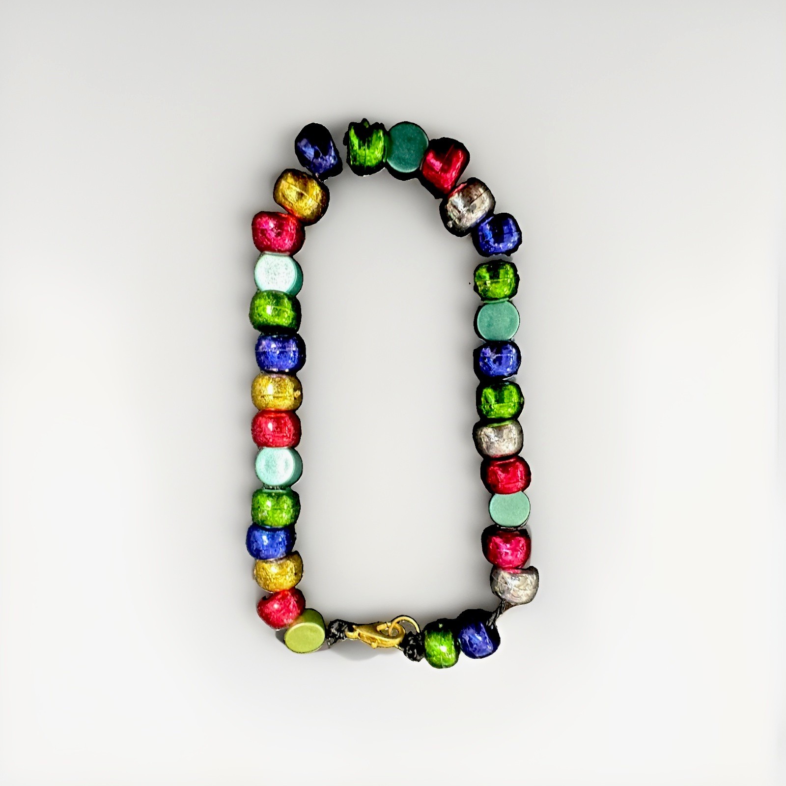 Multicolor Beaded Charm Bracelet Stretch w/ Lobster Clasp Dangle Accents