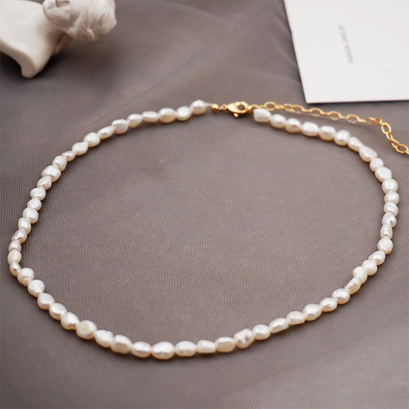Natural Freshwater Baroque Pearl Necklace White Clavicle Chain Wedding Gift Wome