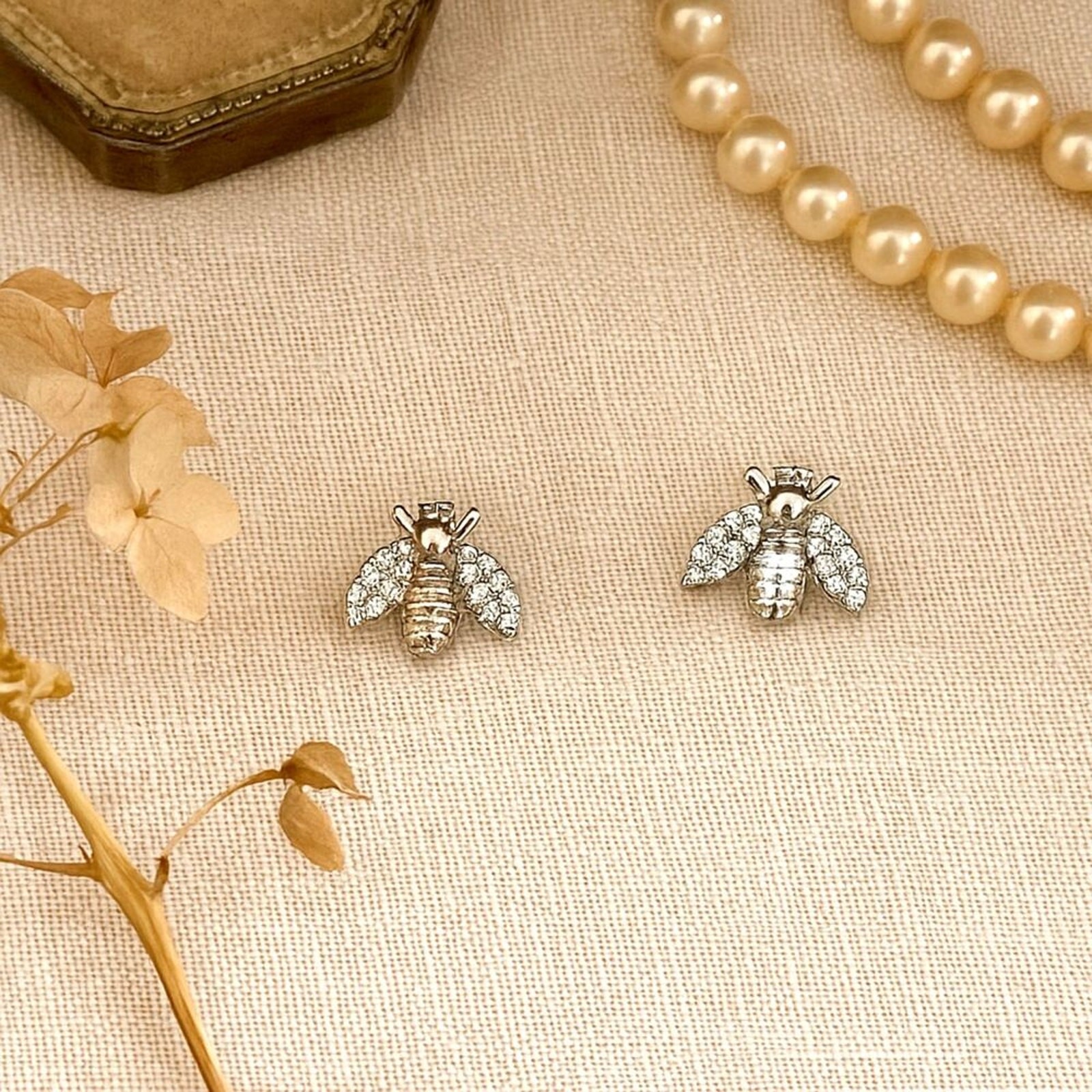 Silvertone Rhodium Plated Honey Bee Stud Nickel-Free Earrings