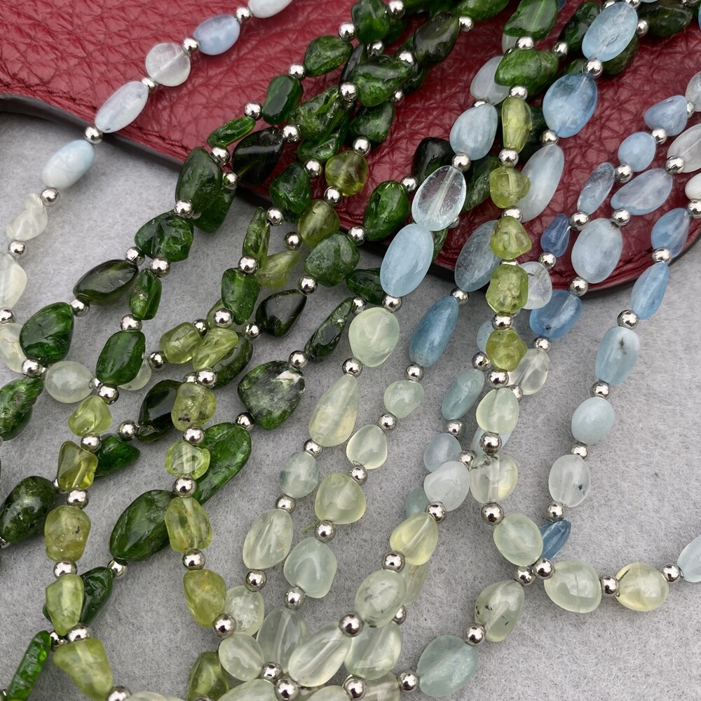 Statement Necklace 7 Rows Natural Aquamarine Peridot Diospside Prehnite Necklace