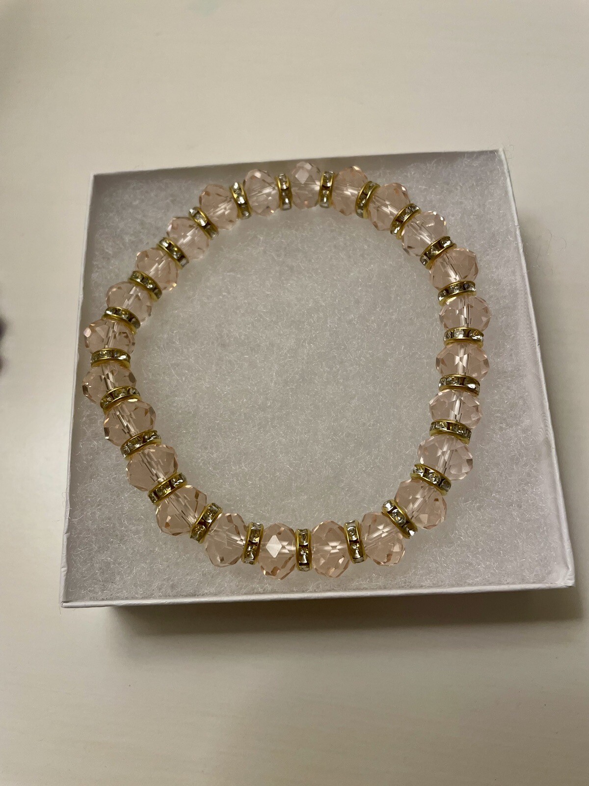 Pink Crystal Plus Size Bracelet with CZ Rondelles 9 inches NWT Handmade
