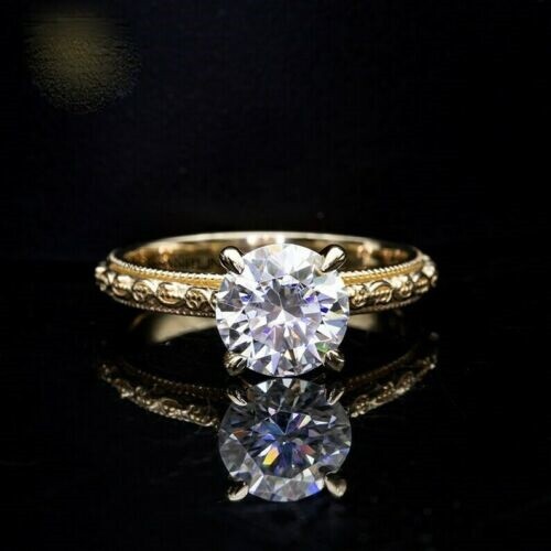1Ct Round Simulated Diamond Solitaire Engagement Ring Yellow Gold Plated Silver
