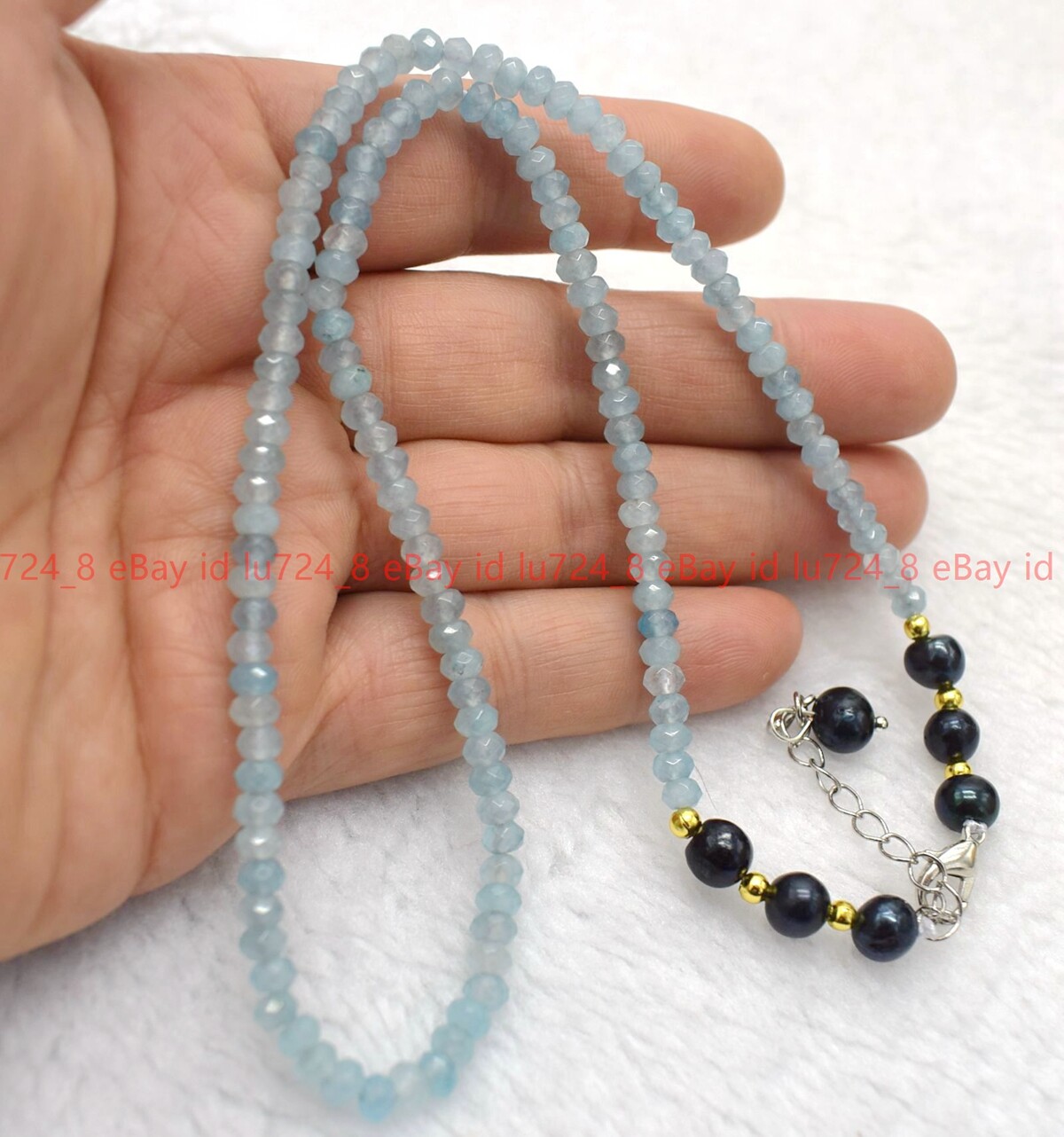 Fashion 2x4mm Faceted Gemstone Rondelle Beads 7-8mm Black Pearl Necklace 14-32″