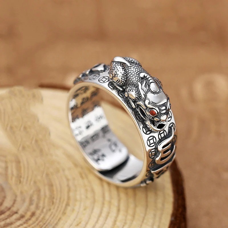 Feng Shui Pixiu Adjustable Ring Buddhist Mantra Attract Wealth Lucky Ring Charm