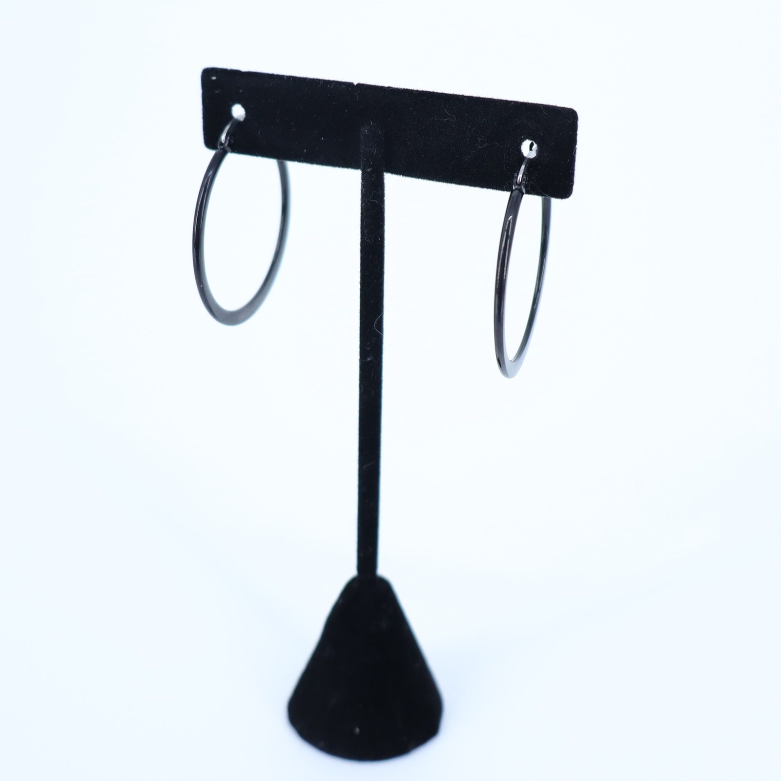 CHISEL Stainless Steel Black Tapered Hoop Earrings 60mm