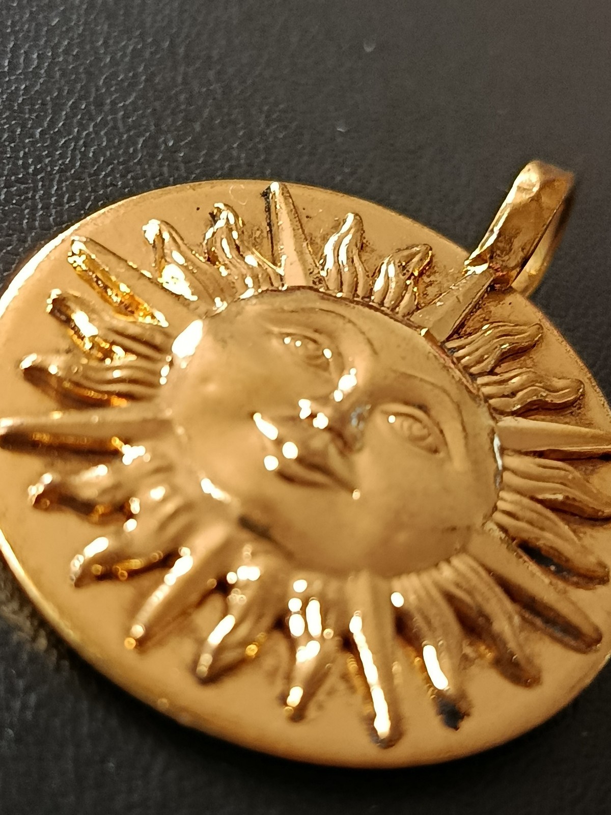 Signed Zoe Coste Sun Face Pendant Gold Tone French Designer 35mm Vintage