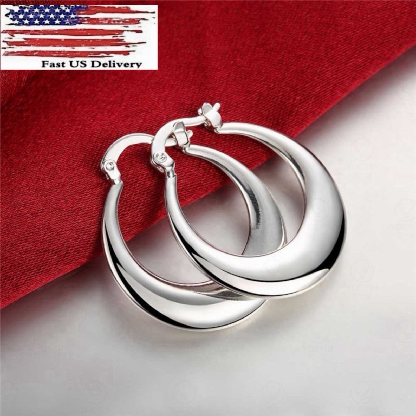 Women’s Silver Plated Elegant Round Pierced Hoop Earrings A71