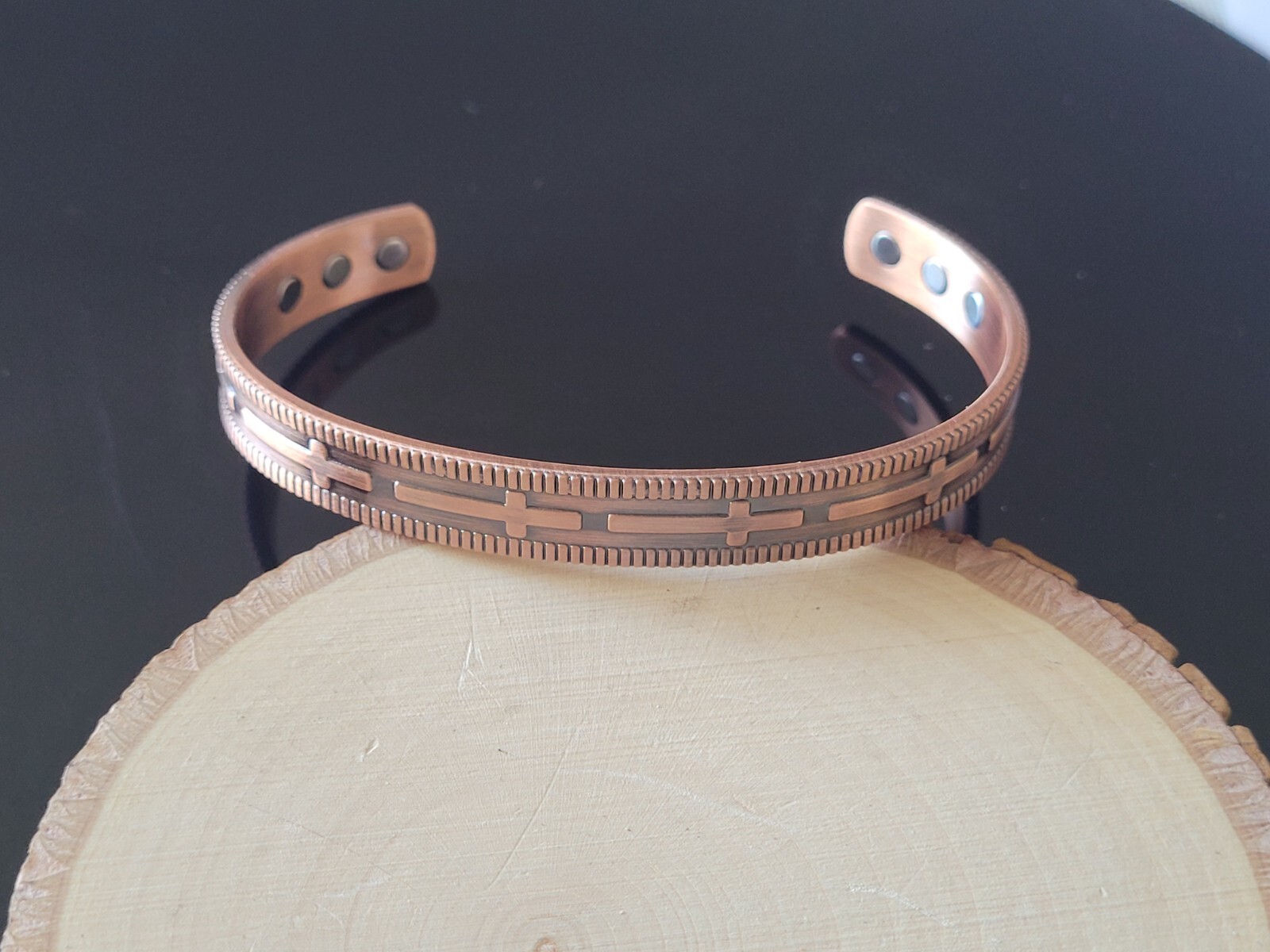 2 Pack Pure Copper Magnetic Bracelet Cross Arthritis Therapy Cuff Bangle Set