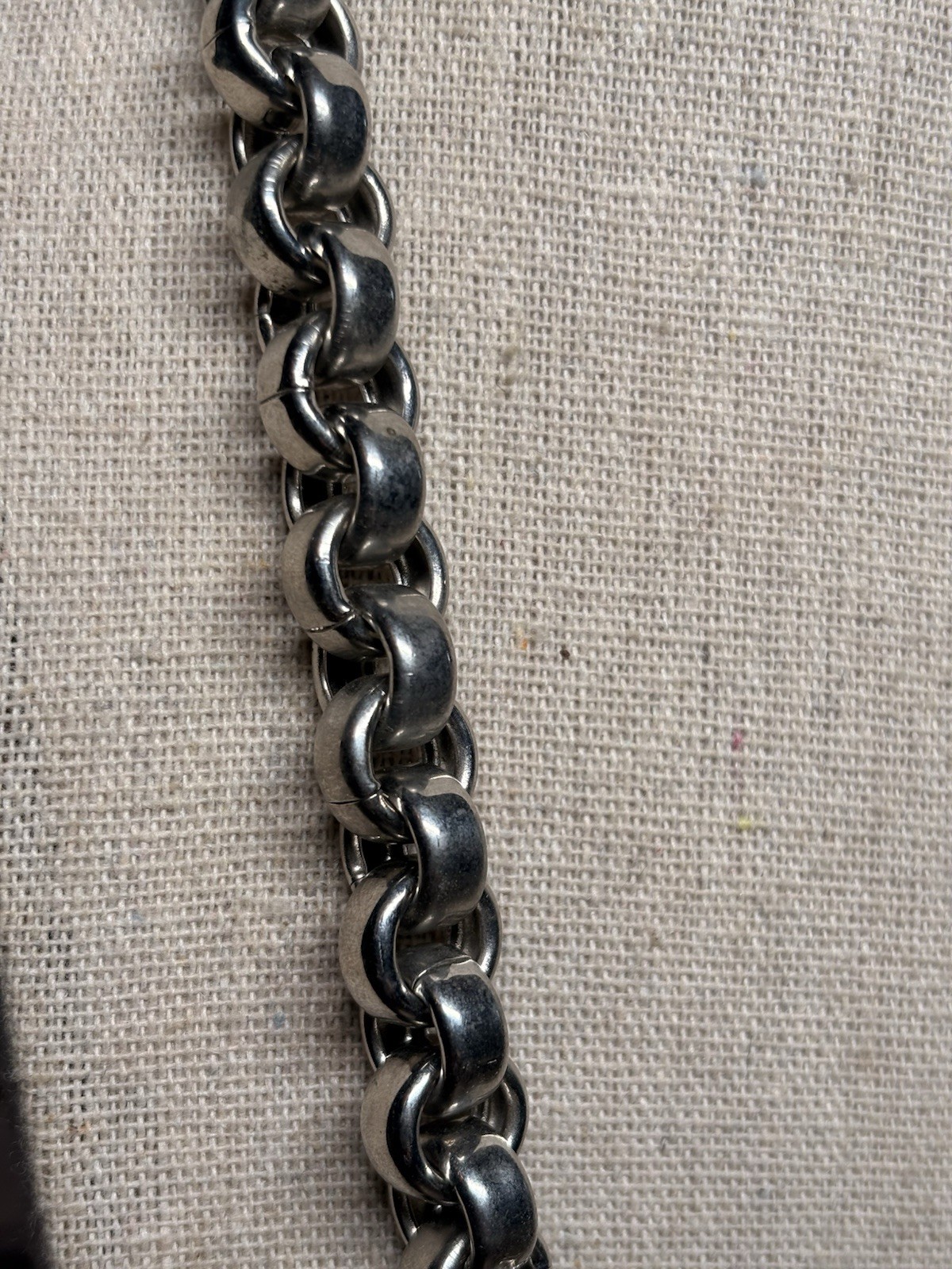Silver Tone Chunky Rolo Chain Link Necklace Metal Chain Style 22in