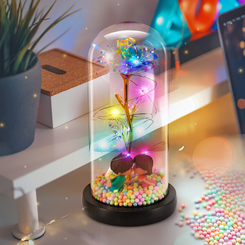 Galaxy Rose Forever Flower in Dome Glass LED Light Valentine’S Day Birthday Gift