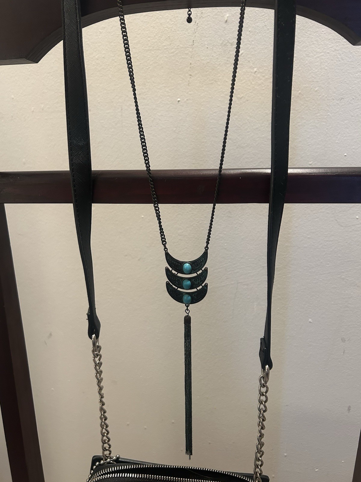 Boho Extra Longe Western Tassle Turquoise Necklace Vintage Cowgirl Stone Jewelry