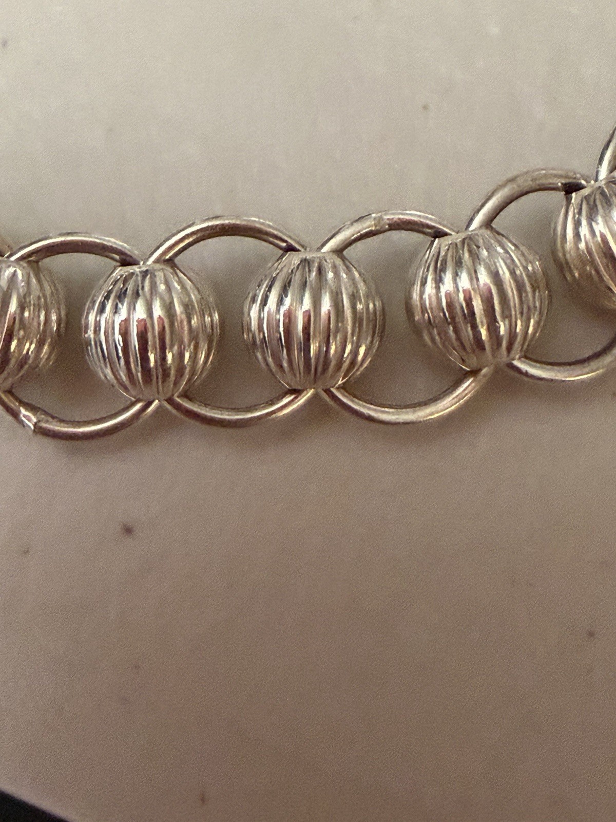 Sterling Silver 925 Ridged Ball Bead Link Bracelet 6.5 Inches Lobster Claw