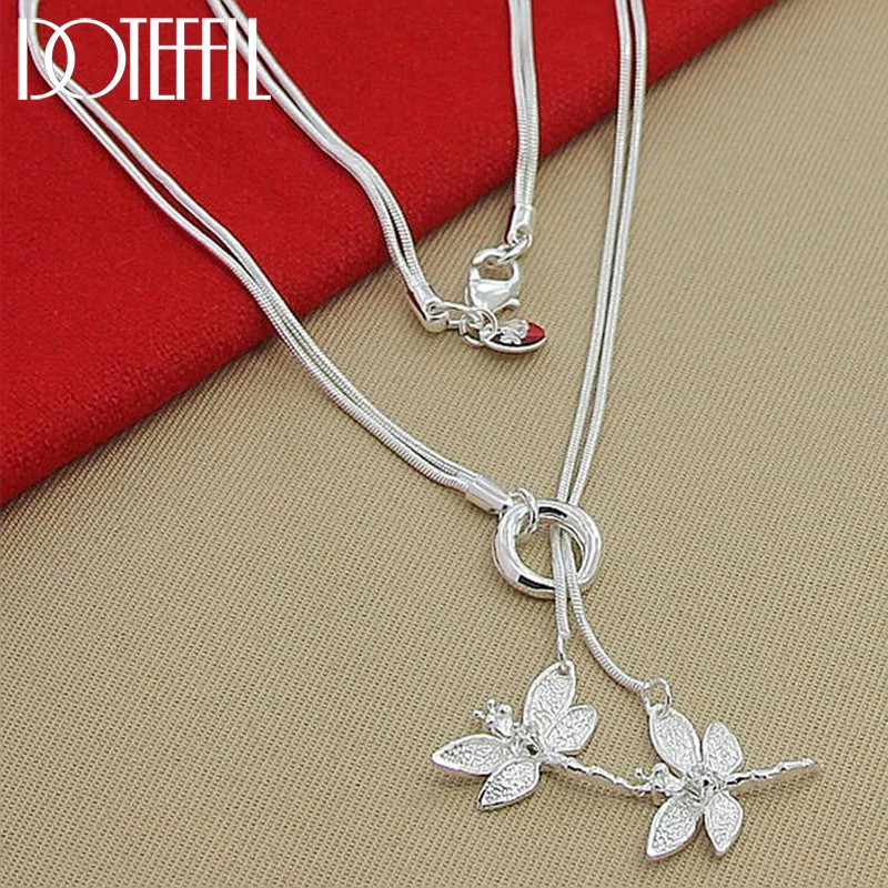 DOTEFFIL 925 Sterling Silver Dragonfly Two Dragonfly Pendant Necklace for Women